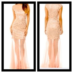AX PARIS Light Peach/Pink Maxi Dress With Sheering!